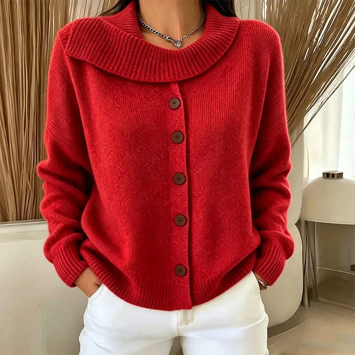 Elowette - Cardigan in maglia con collo ampio e bottoni