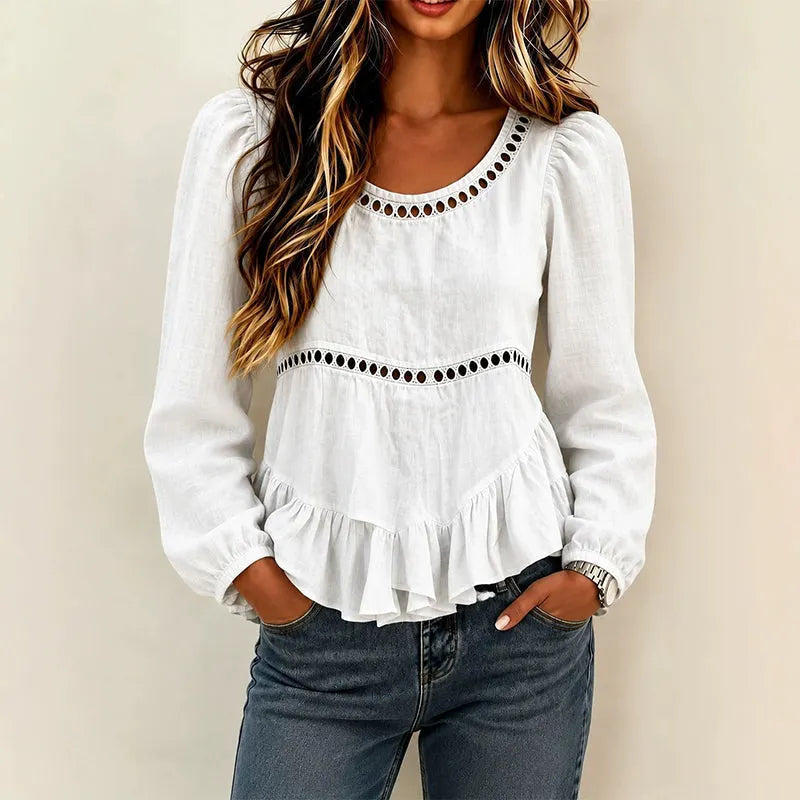 Genevelle - Blusa con volant dal tocco morbido