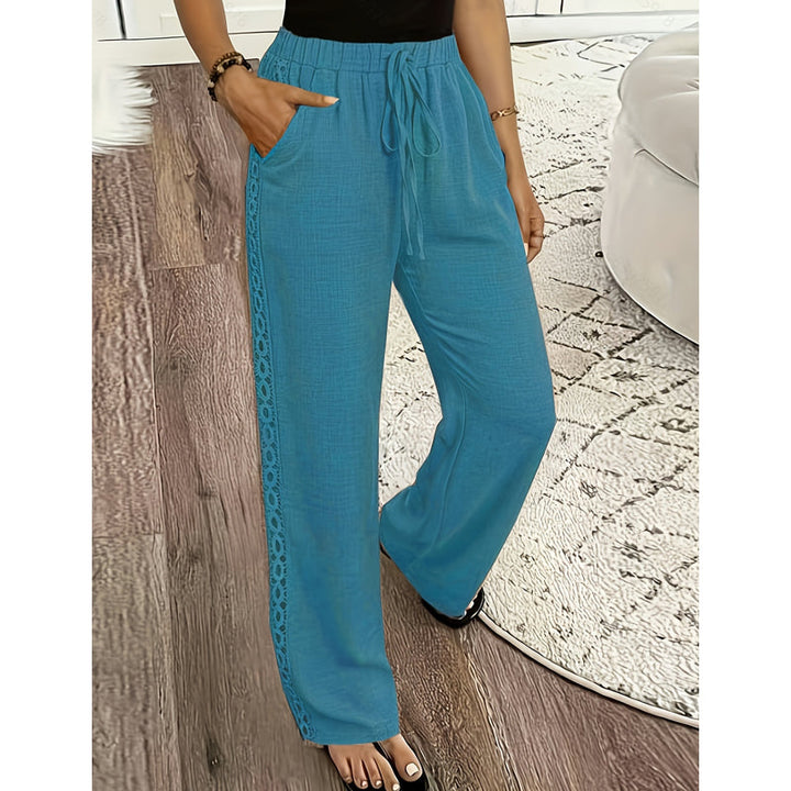 Estrelle - Pantaloni lounge con bordo in pizzo e vita con coulisse