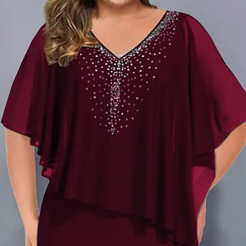 Lirienne - Abito midi con scollo a V e strass premium
