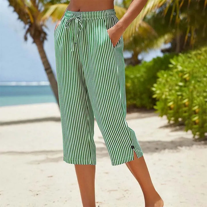 Roselina - Pantaloni capri a righe con coulisse in vita