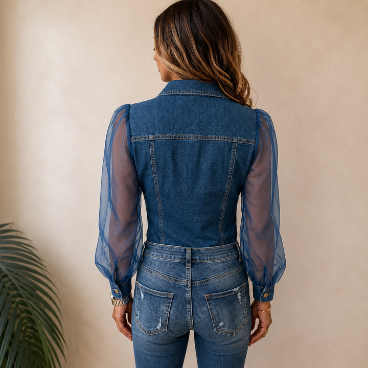 Maren - Blusa con maniche trasparenti e bottoni frontali
