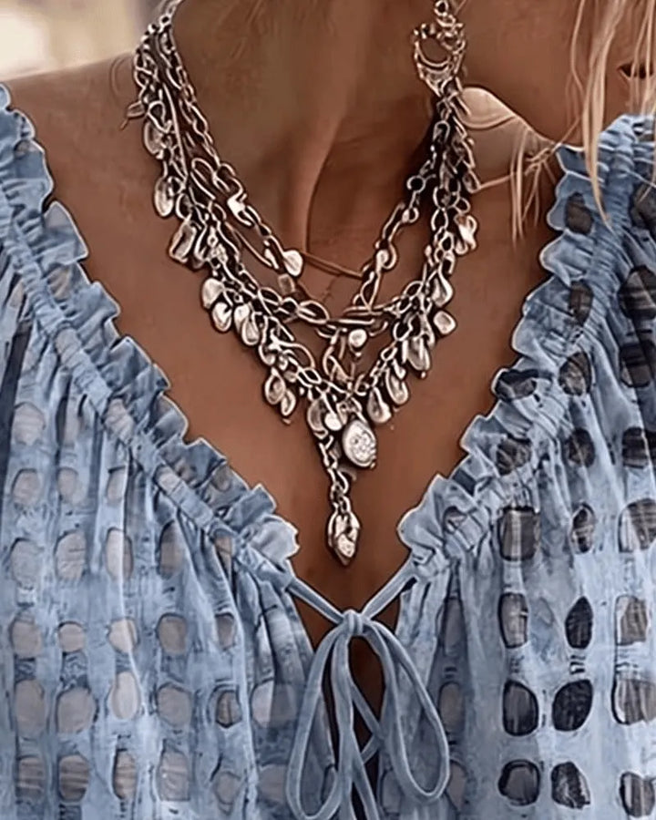 Bevelyn - Blusa a pois con laccetti, mano morbida