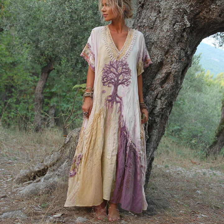 Carivienne - Abito lungo con stampa vintage di alberi