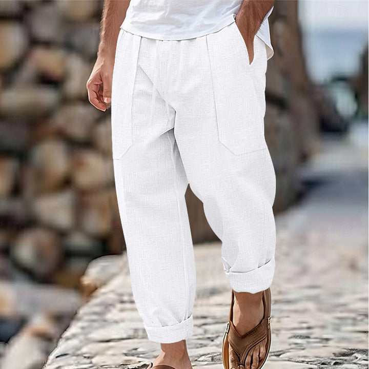 Halston - Pantaloni in misto lino dal fit rilassato
