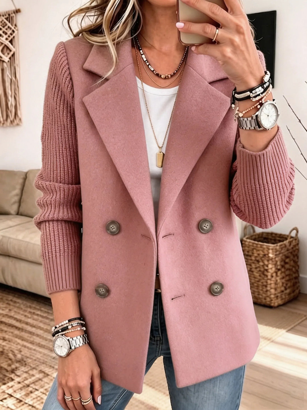 Adalene - Blazer doppio petto con maniche in maglia