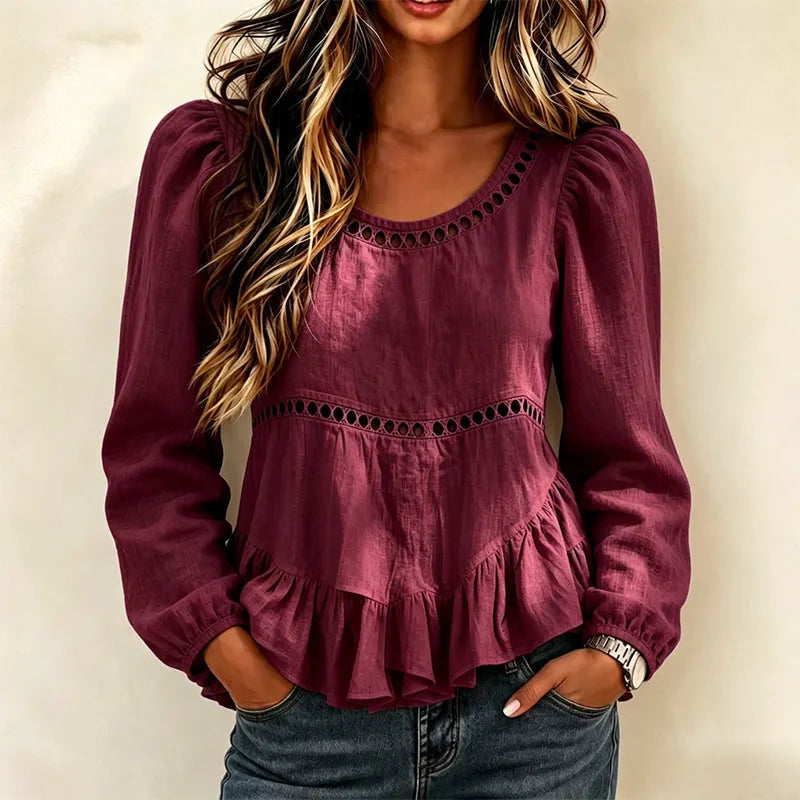 Genevelle - Blusa con volant dal tocco morbido