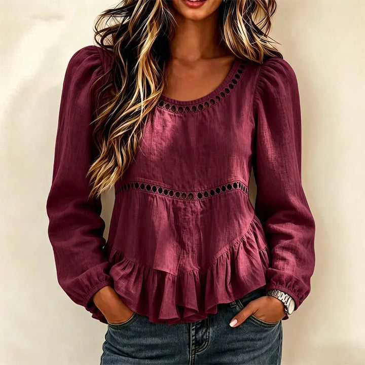 Genevelle - Blusa con volant dal tocco morbido