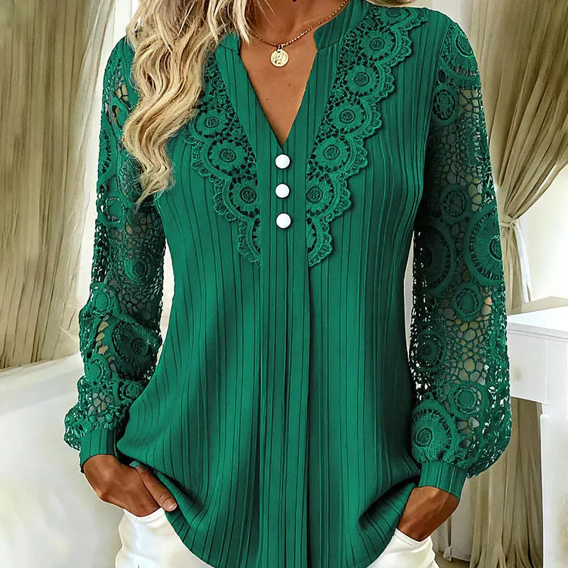 Caravelle - Blusa in pizzo plissé a maniche lunghe