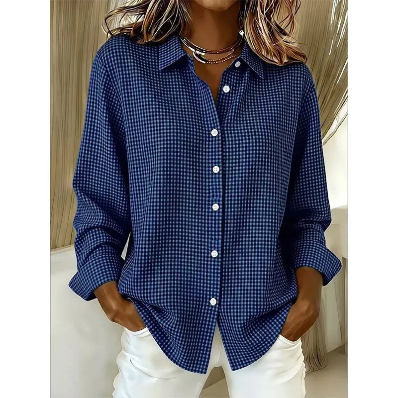 Illyssia - Blusa classica a quadri con bottoni