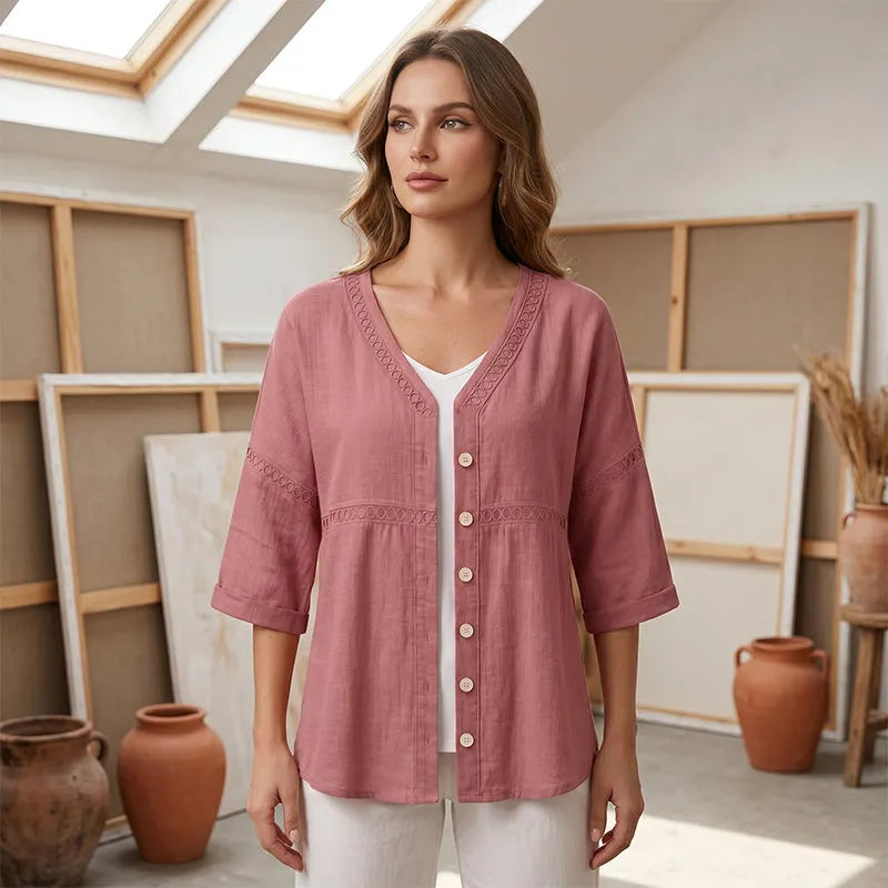 Ardena - Blusa ricamata con bottoni