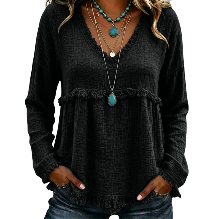 Ariselle - Blusa con frange e scollo a V