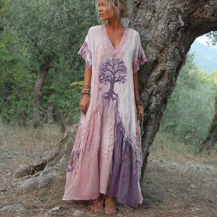 Carivienne - Abito lungo con stampa vintage di alberi