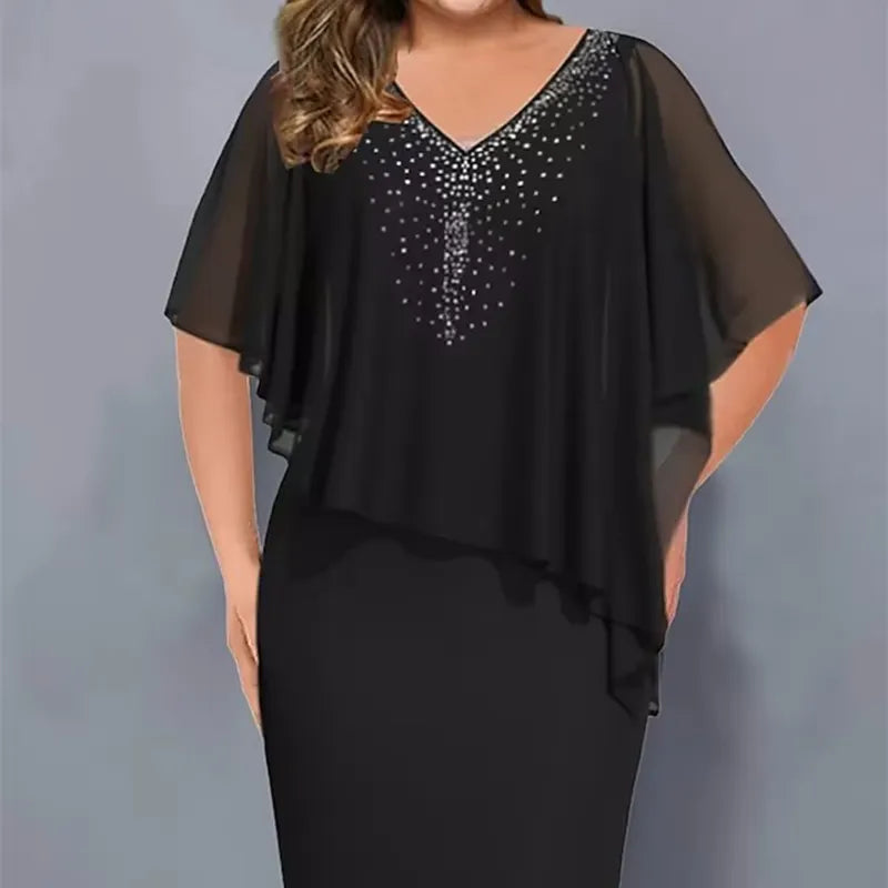 Lirienne - Abito midi con scollo a V e strass premium