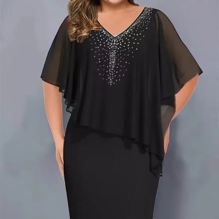 Lirienne - Abito midi con scollo a V e strass premium
