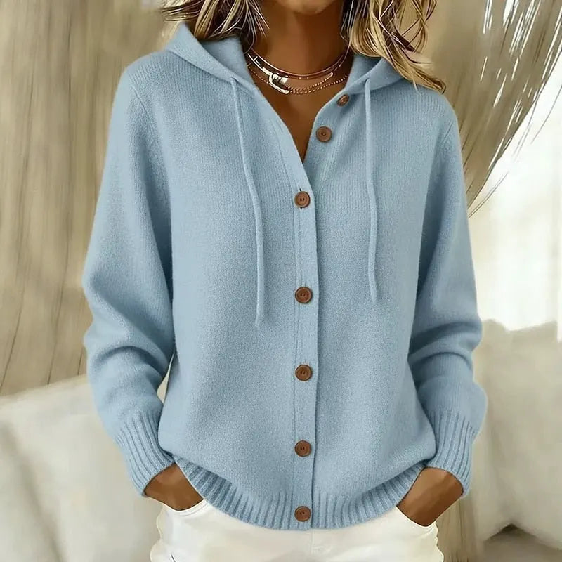 Emanora - Cardigan avvolgente con cappuccio a bottoni