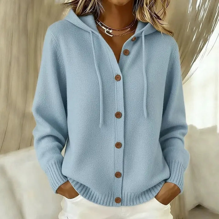 Emanora - Cardigan avvolgente con cappuccio a bottoni