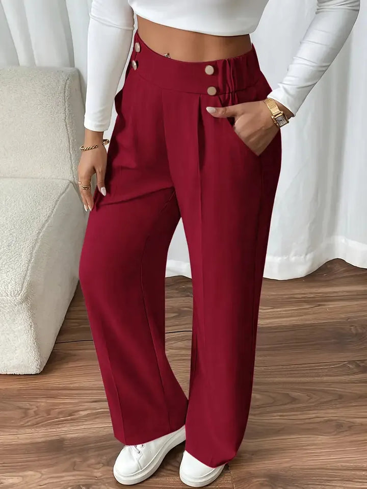 Ashlena - Pantaloni a gamba ampia a vita alta effetto soft touch