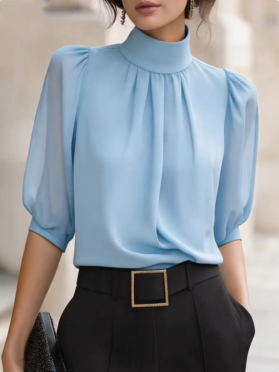 Valessique - Blusa a collo alto plissé