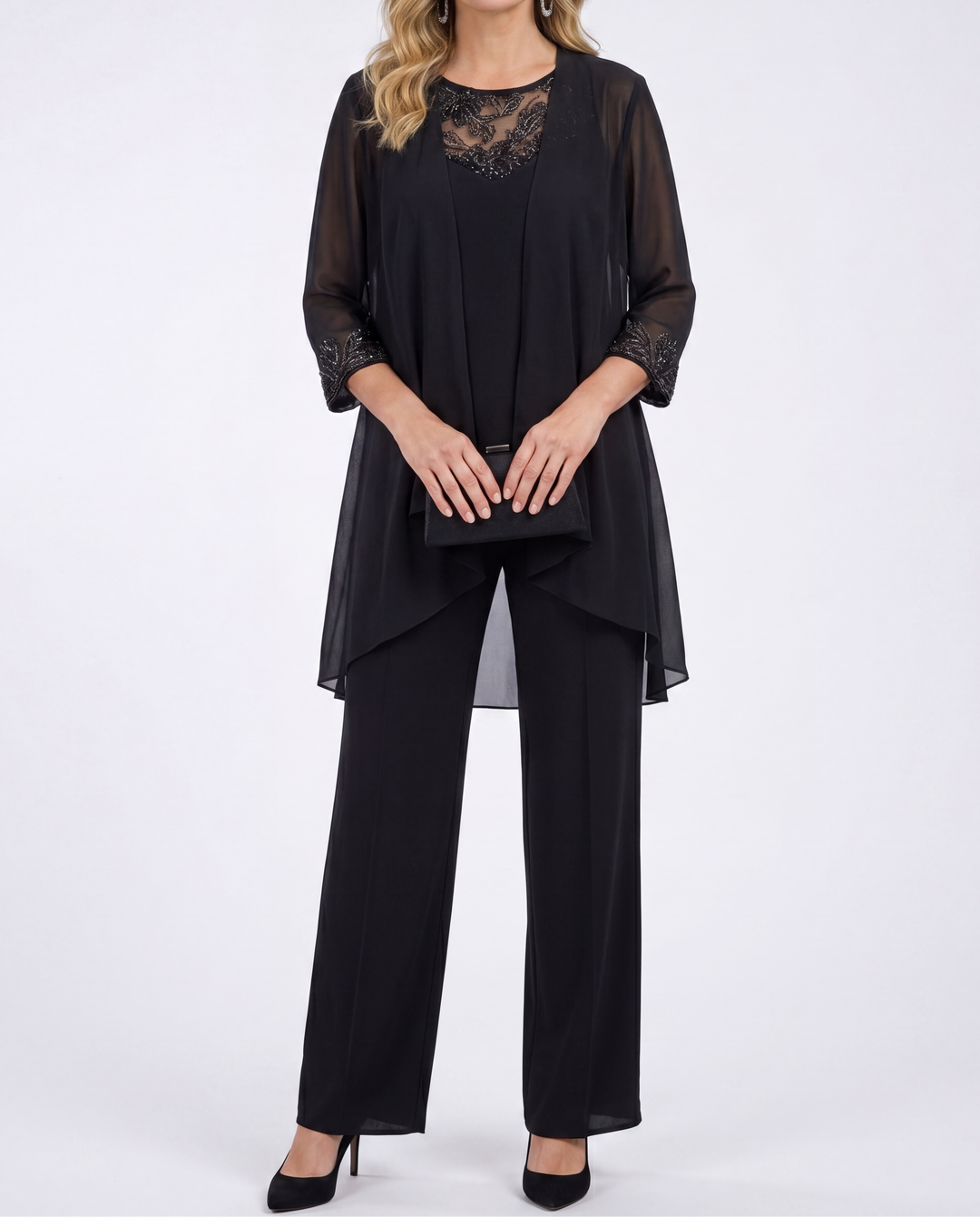 Aeliana - Completo elegante a tre pezzi con blazer e pantaloni a gamba larga