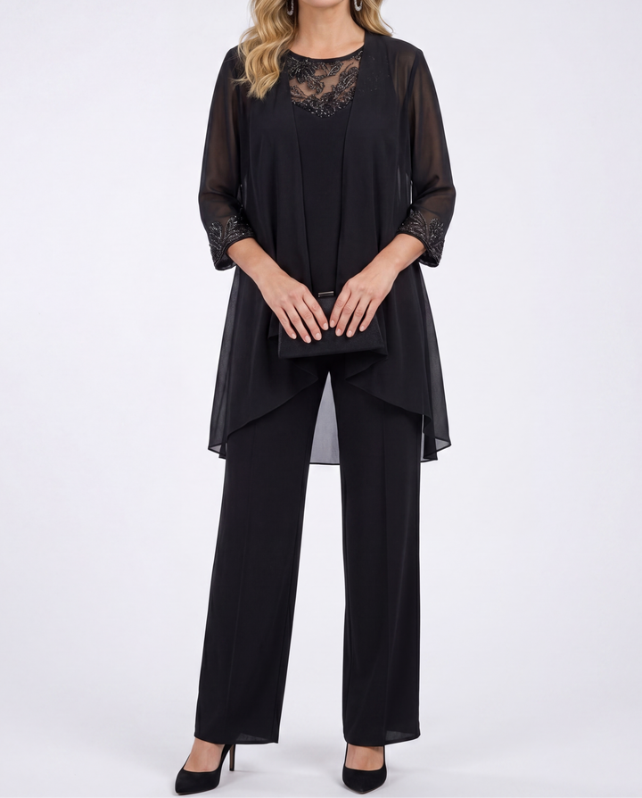 Aeliana - Completo elegante a tre pezzi con blazer e pantaloni a gamba larga