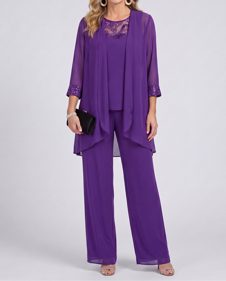 Aeliana - Completo elegante a tre pezzi con blazer e pantaloni a gamba larga