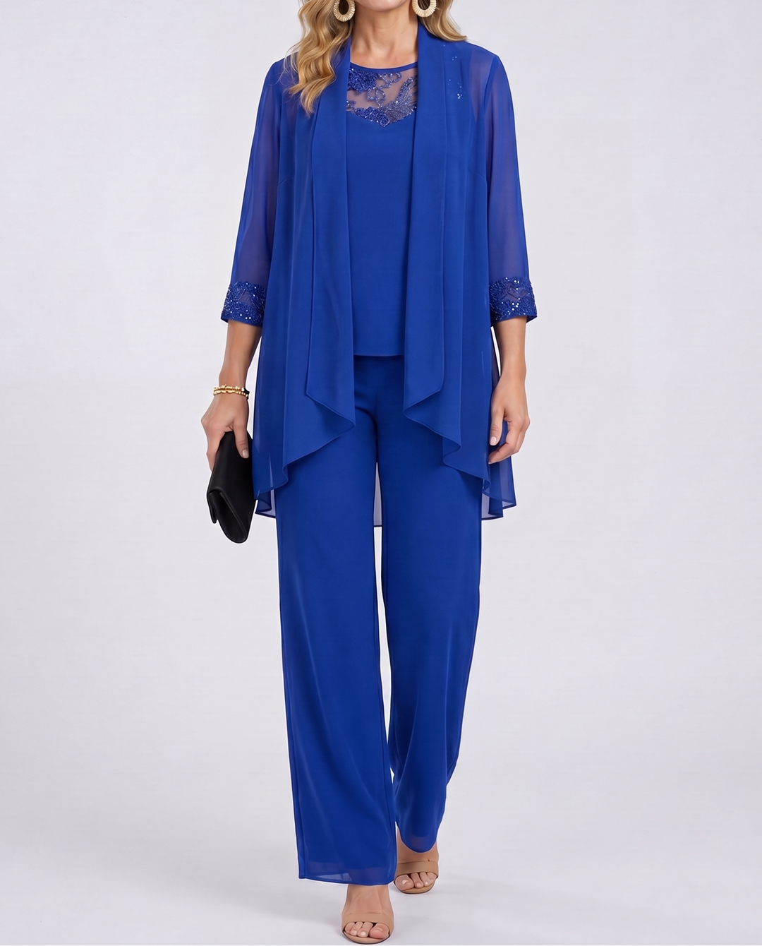 Aeliana - Completo elegante a tre pezzi con blazer e pantaloni a gamba larga