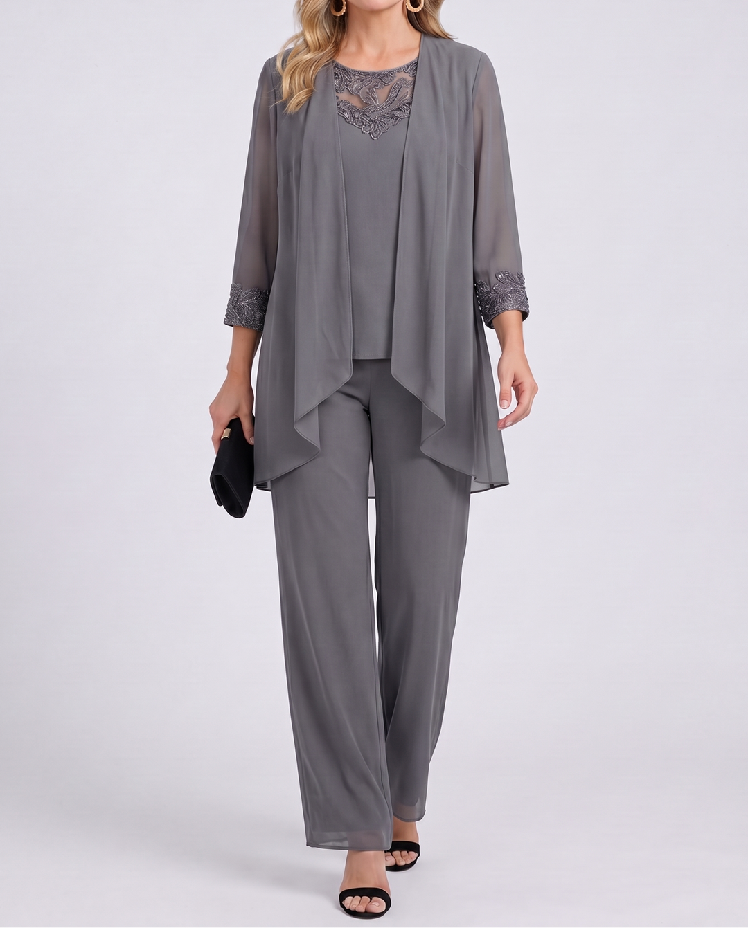 Aeliana - Completo elegante a tre pezzi con blazer e pantaloni a gamba larga