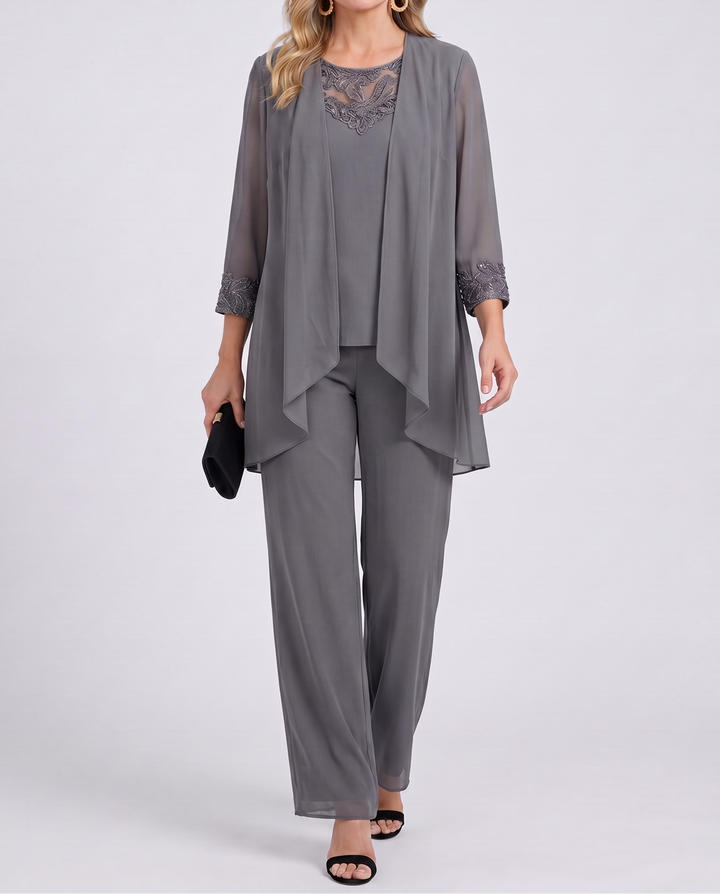 Aeliana - Completo elegante a tre pezzi con blazer e pantaloni a gamba larga