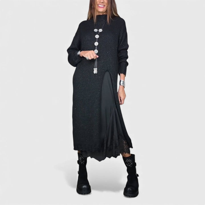 Aravina - Coordinato pullover e abito a strati, morbido al tatto