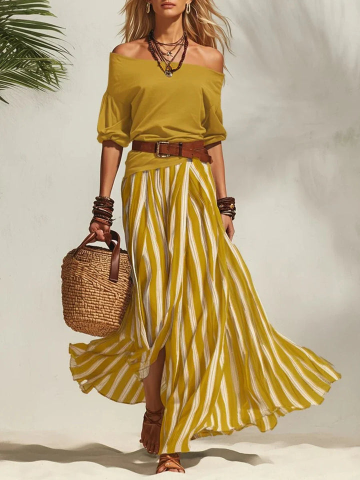 Delphia - completo leggero con gonna e top con scollo Bardot