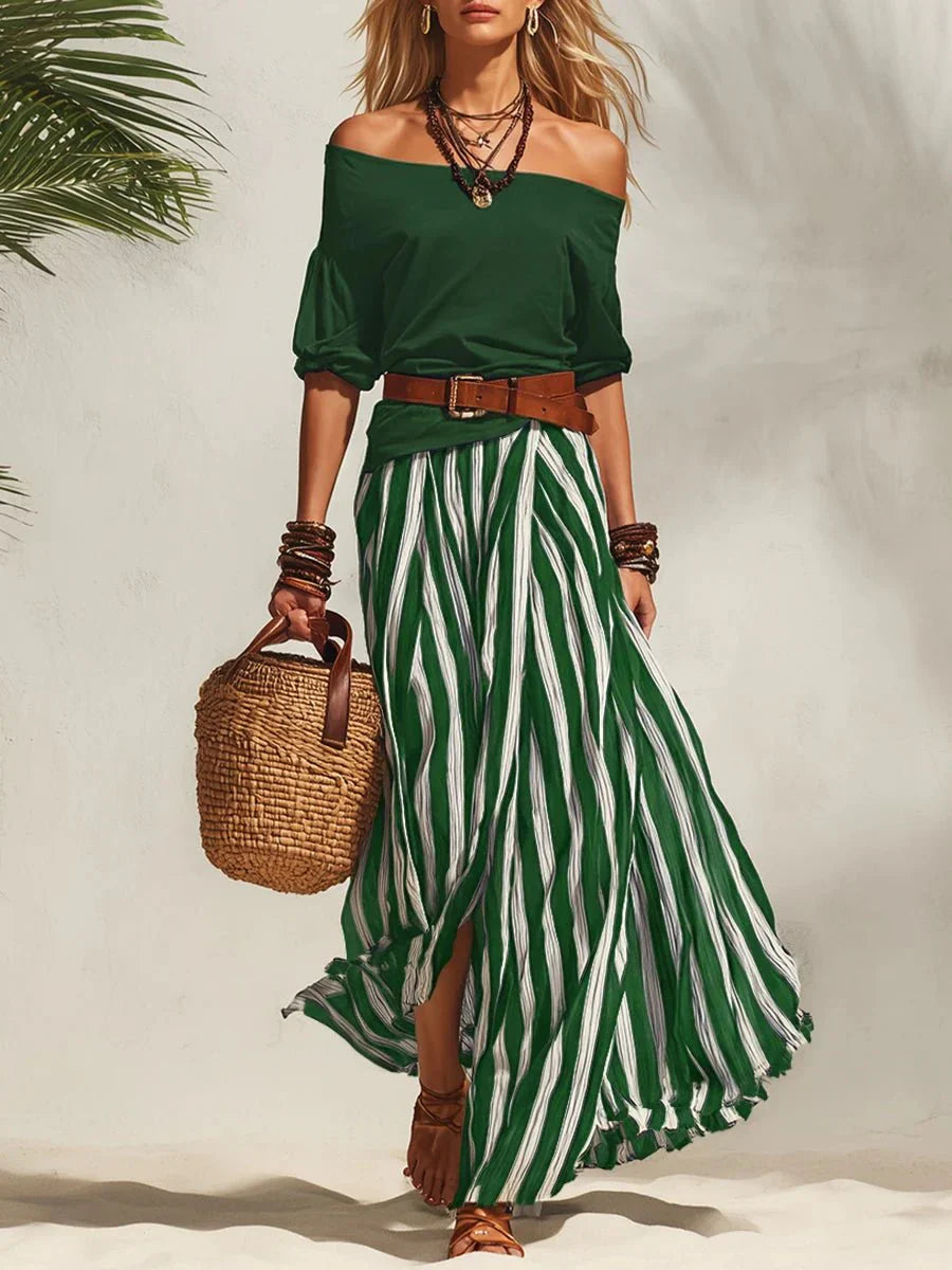 Delphia - completo leggero con gonna e top con scollo Bardot