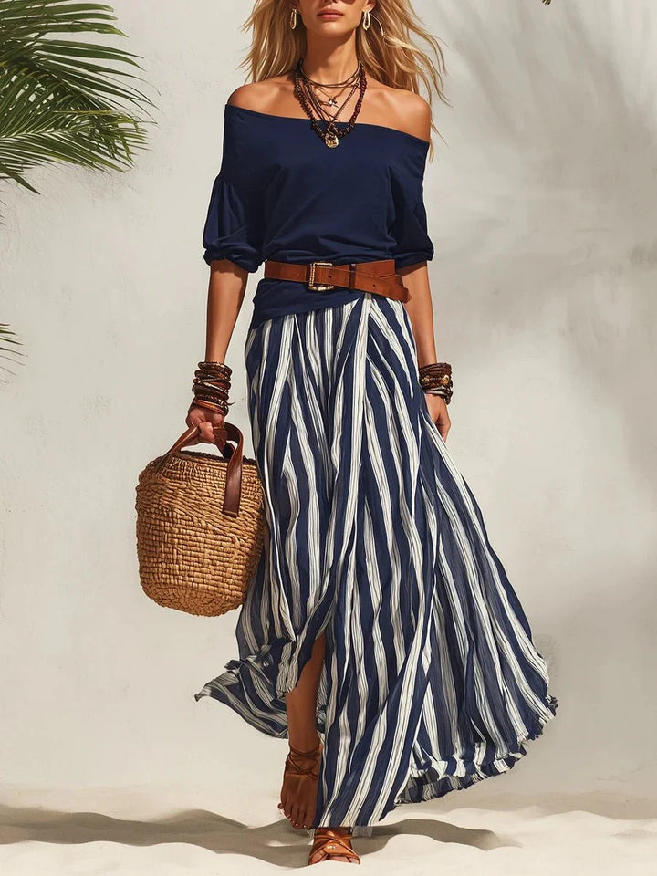 Delphia - completo leggero con gonna e top con scollo Bardot