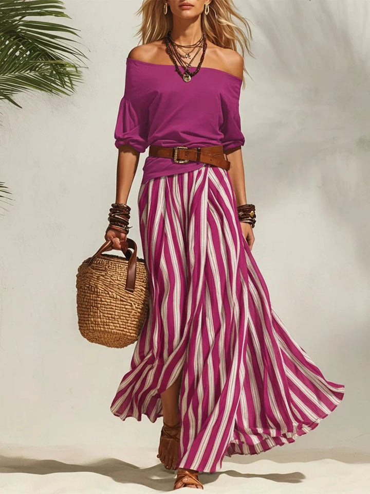 Delphia - completo leggero con gonna e top con scollo Bardot