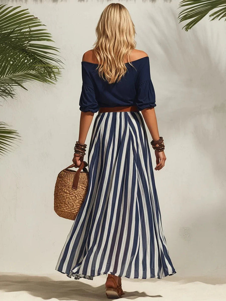 Delphia - completo leggero con gonna e top con scollo Bardot