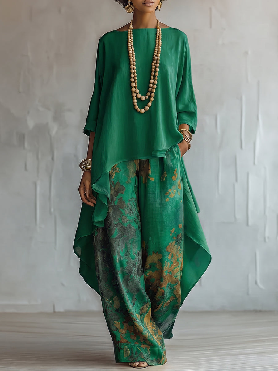 Anwyn - Coordinato con top in chiffon a strati e pantaloni a gamba larga