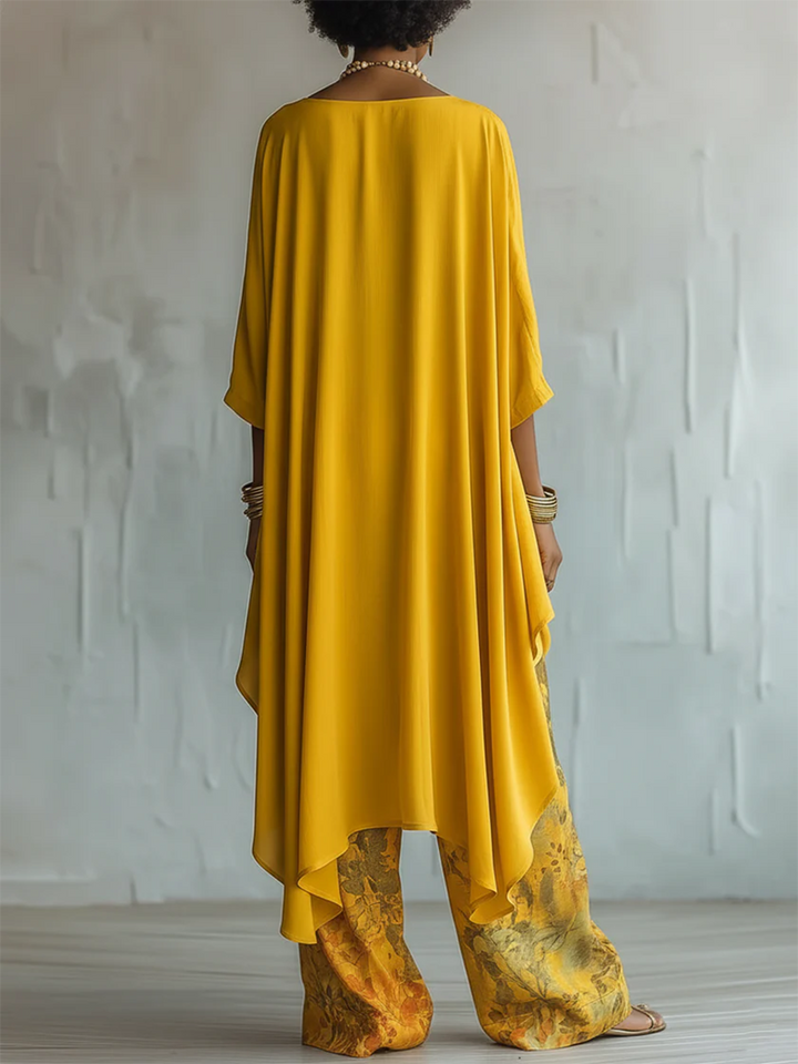 Anwyn - Coordinato con top in chiffon a strati e pantaloni a gamba larga