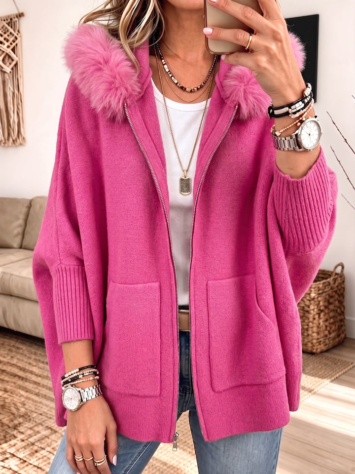 Veronelle - Cardigan con cappuccio e zip morbido al tatto