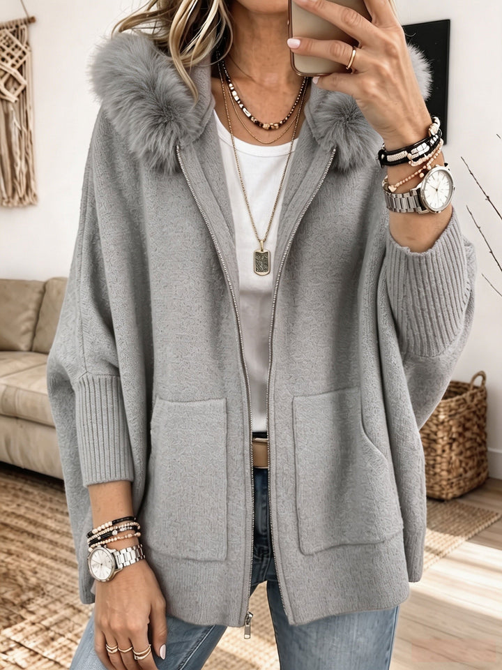 Veronelle - Cardigan con cappuccio e zip morbido al tatto