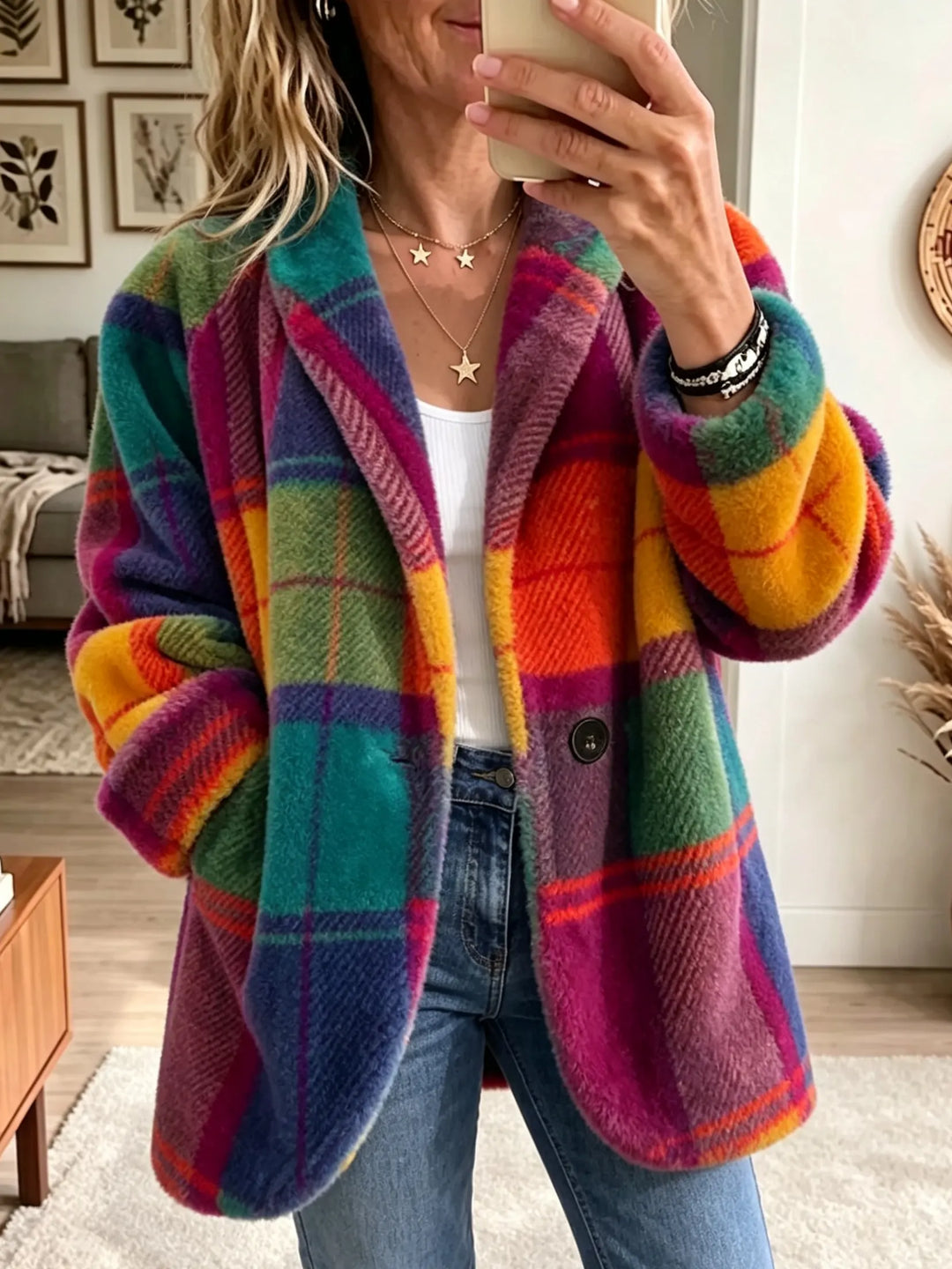 Aevienne - Cappotto a quadri morbido al tatto