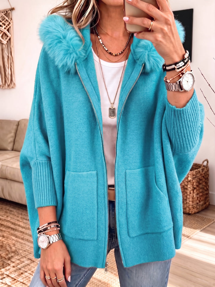 Veronelle - Cardigan con cappuccio e zip morbido al tatto