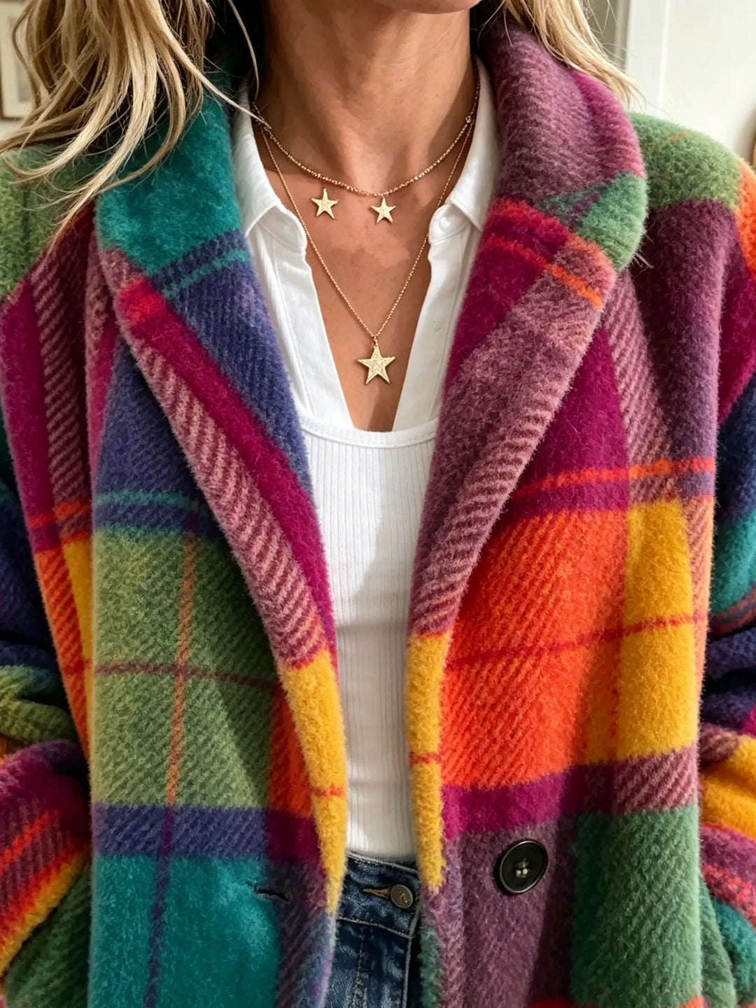 Aevienne - Cappotto a quadri morbido al tatto