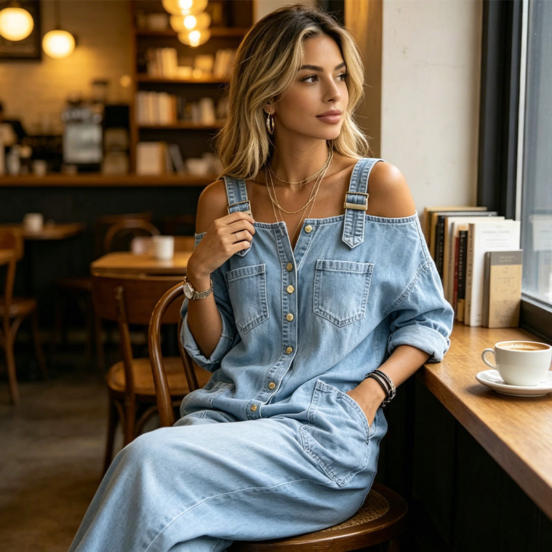 Neralyn - Salopette in denim lavato con tasche