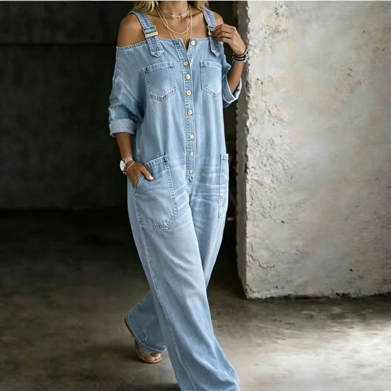 Neralyn - Salopette in denim lavato con tasche