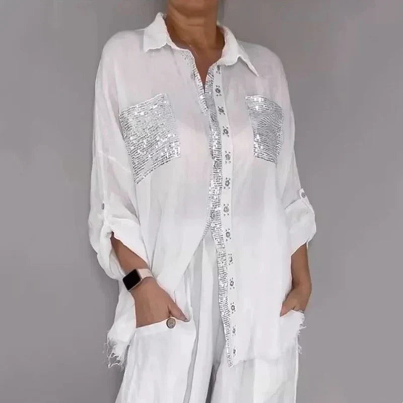 Oriavelle - Completo di lusso con blusa e pantaloni in paillettes
