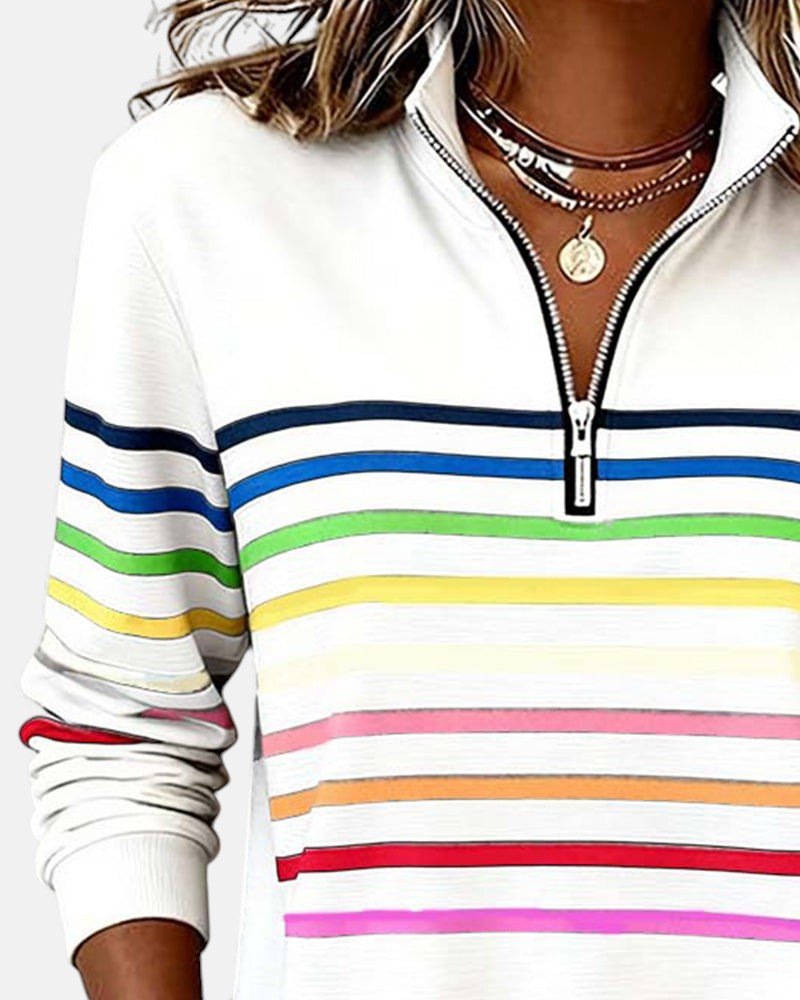 Corinelle - Felpa a mezza zip a righe, mano morbida
