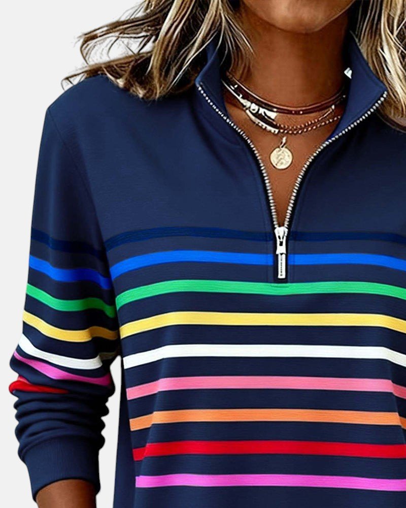 Corinelle - Felpa a mezza zip a righe, mano morbida